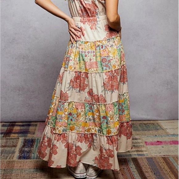 Pol Ruffle Tiered Floral Boho Maxi DRESS WOMEN’s size medium mix prints NEW - Picture 7 of 10